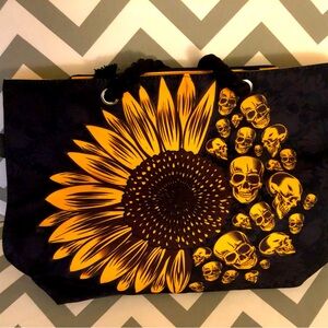 Sunflower and Skull Design Tote Bag